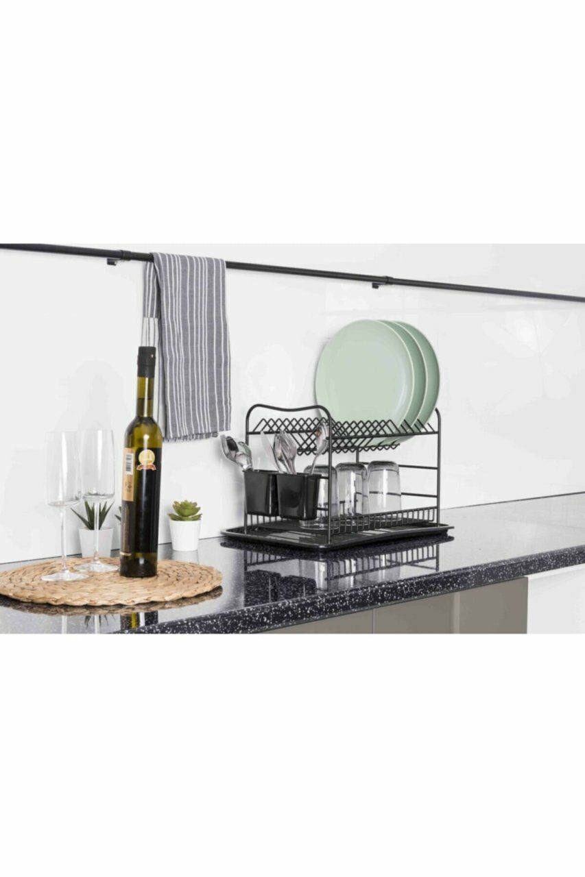 Set Üstü Tabaklık ve Bardaklık Siyah | Mutfak Bulaşıklık