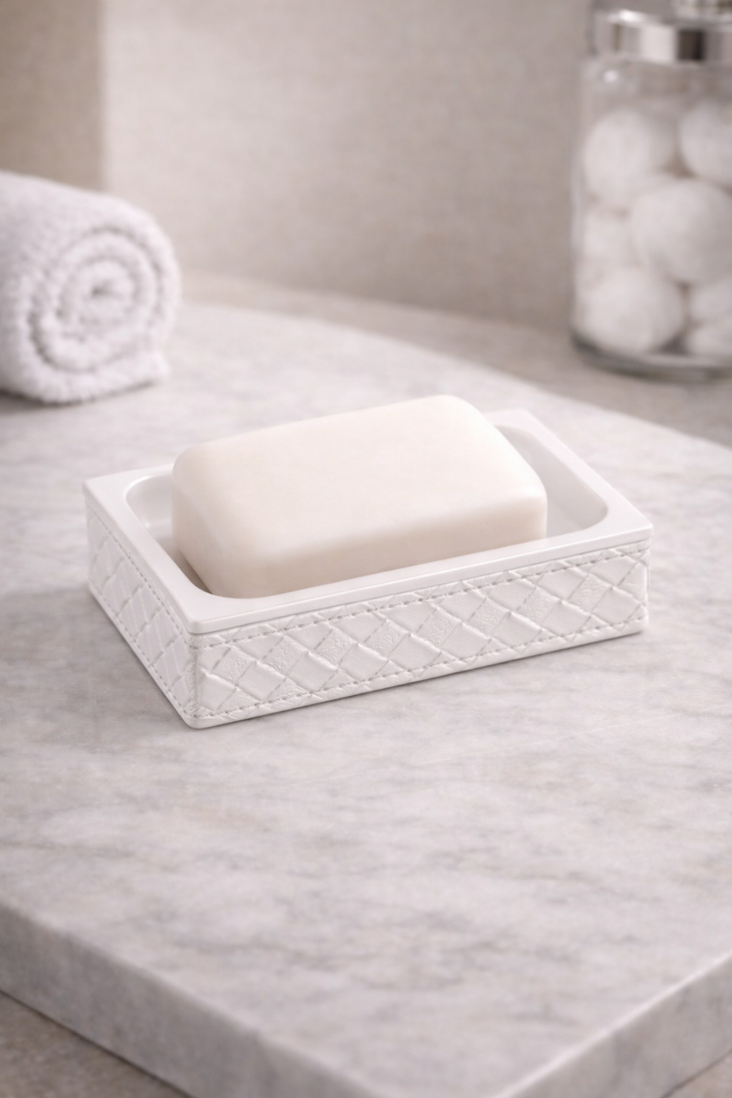 Gedy Marrakech Beyaz Deri Sabunluk | Banyo Aksesuarı