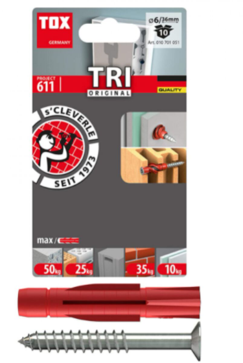 TOX Tri Original 6 × 36 mm 10’lu | Çok Amaçlı Dübel
