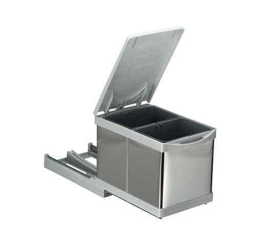 Pelikan Raylı Çöp Kovası 6+6 = 12 Lt Metalik Gri | Raylı Çöp Kovası